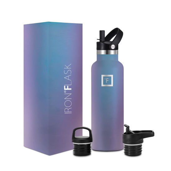 Picture of IRON °FLASK Sports Water Bottle - 20 Oz, 3 Lids (Straw Lid), Leak Proof, Vacuum Insulated Stainless Steel, Hot Cold, Double Walled, Thermo Mug, Standard Metal Canteen