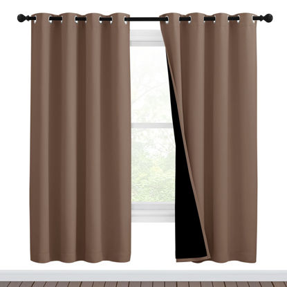 Picture of NICETOWN Living Room Completely Shaded Draperies, Privacy Protection & Noise Reducing Ring Top Drapes, Black Lined Insulated Window Treatment Curtain Panels(Cappuccino, 2 Pieces, W46 x L72)