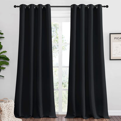 Picture of NICETOWN Patio Blackout Curtain Shades, 2 Panels, 55 inches x 102 inches, Black, Summer Home Decoration Thermal Insulated Grommet Blackout Draperies/Drapes for Kitchen
