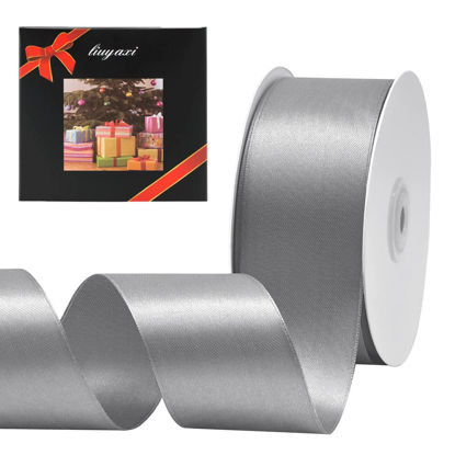 Picture of Solid Color Double Faced Silver Satin Ribbon 2" X 50 Yards, Ribbons Perfect for Crafts, Wedding Decor, Bow Making, Sewing, Gift Package Wrapping and More