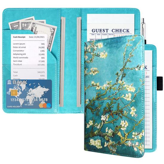 Picture of ACdream Server Books for Waitress, Guest Book Note Pad, Cute Pocket Leather Money Organizer Wallet, Cash Check Bill Receipt Holder Presenter, Waiter Accessories Fit Server Apron, Blossom