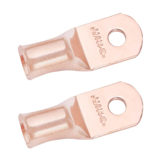 Picture of SELTERM 2pcs 2/0 AWG 1/4" Stud Copper Wire Lugs, Battery Lugs, Ring Terminals, Battery Cable Ends, 00 Gaug Ring Terminal Connectors, UL Heavy Duty Bare Copper Eyelets Battery Terminal Connectors