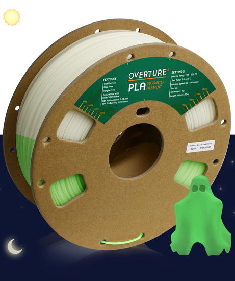 Picture of OVERTURE Glow PLA Filament 1.75mm 3D Printer Filament, 1kg Spool (2.2lbs), Dimensional Accuracy +/- 0.03 mm, Fit Most FDM Printer (Green (Glow in Dark))