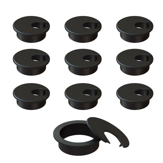 Picture of MAHDPRO Desk Grommet 2 Inch (50 mm) Pack of 10 - Black ABS Plastic Desk Cord Hole Cover to Arrange Cables & Wires Through Computer Table/Countertops