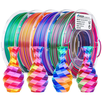 Picture of AMOLEN 3D Printer Filament Triple Color Silk PLA Filament 1.75mm, 3D Printing Filament Bundle, 200g X 4 Pack