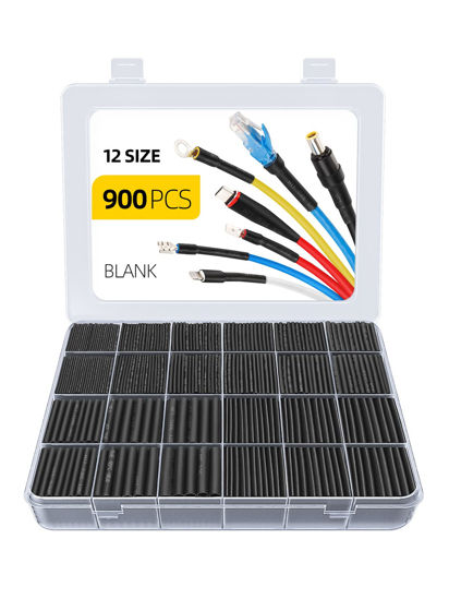 Picture of 900PCS Eventronic Wire Heat Shrink Tubing Kit, Industrial Heat-Shrink Tubing for Wires, 2:1 Marine Grade Heat Shrink Wrap, Premium Large Electrical Waterproof Heat Shrink Tape (Black 12 Sizes)