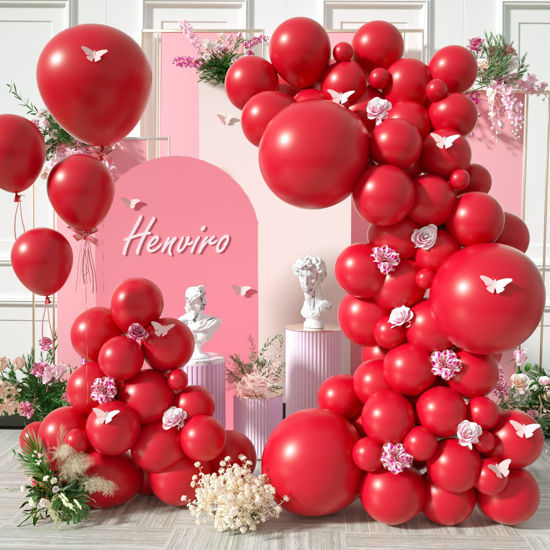 Picture of Henviro Red Latex Party Balloons - 154 Pcs 5/10/12/18 Inch Balloons Helium Quality Latex Balloons As Birthday Party Balloons/Graduation Balloons/Valentines Day Balloons/Baby Shower/Wedding