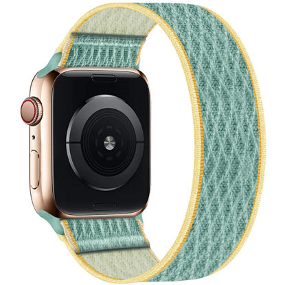 Picture of ENJINER Stretchy Nylon Solo Loop Bands Compatible with Apple Watch 38mm 40mm 41mm 42mm 44mm 45mm 49mm Ultra iWatch Series 8 7 SE 6 5 4 3 2 1 Strap, Sport Elastic Braided Women Men No Buckles Clasps Wristband, Plaid SunShine 42/44/45/49mm S