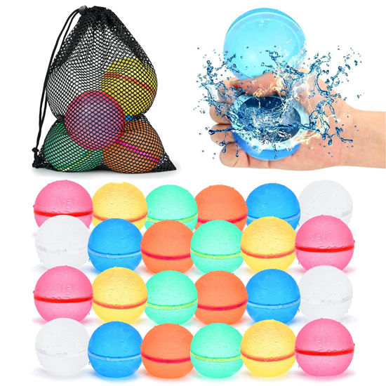 Picture of 98K Reusable Water Balloons Self Sealing Easy Quick Fill, Silicone Water Balls Summer Fun Outdoor Water Toys Games for Kids Adults Outside Play, Bath Backyard Swimming Pool Party Supplies (24 PCS)