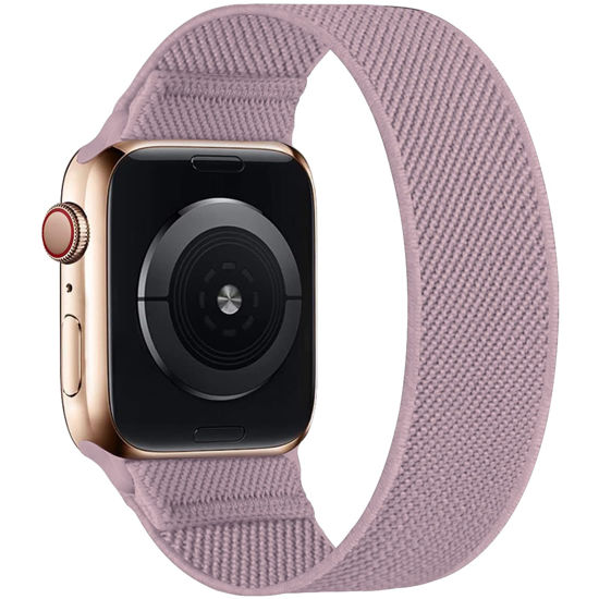 Picture of ENJINER Stretchy Nylon Solo Loop Bands Compatible with Apple Watch 38mm 40mm 41mm 42mm 44mm 45mm 49mm Ultra iWatch Series 8 7 SE 6 5 4 3 2 1 Strap, Sport Elastic Braided Women Men No Buckles Clasps Replacement Wristband, Dark Pink 42/44/45/49mm XS