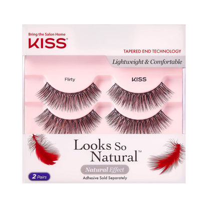 Picture of KISS Looks So Natural False Eyelashes Double Pack, Lightweight & Comfortable, Tapered End Technology, Reusable, Cruelty-Free, Contact Lens Friendly, Style 'Flirty', 2 Pairs Fake Eyelashes