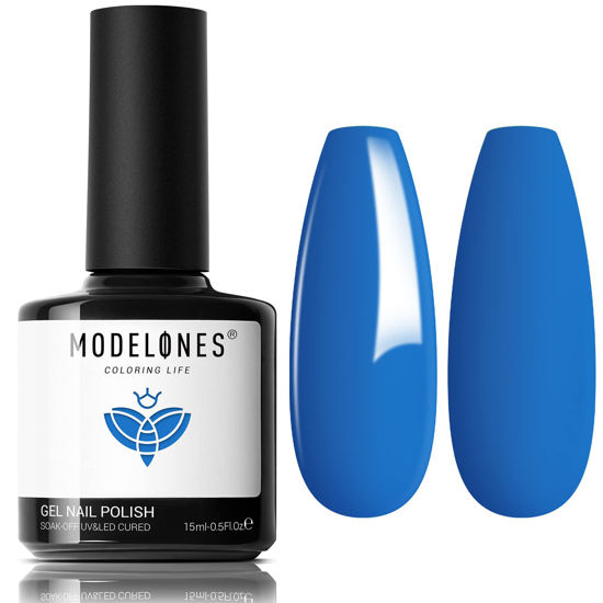 Picture of modelones Gel Nail Polish, 1Pcs 15ML Classic Blue Summer Gel Polish Royal Sapphire Colors Nail Polish Soak Off Starters Nail Art Salon Manicure Design at Home Gift for Girls Women Mother's Day