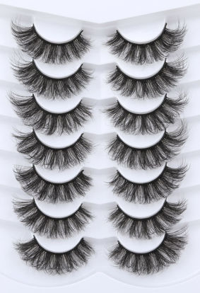 Picture of False Eyelashes Fluffy Faux Mink Lashes 18mm Wispy Lashes Cat Eye Flowers Strip Lashes Pack by Kiromiro