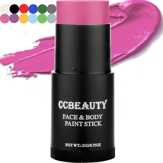 Picture of CCBeauty Hot Pink Face Body Paint Stick, Pink Eye Black Sticks for Sports, Cream FacePaint Foundation Makeup, Non-Toxic Face Painting Kit for Halloween SFX Stage Clown Cosplay Costume Parties