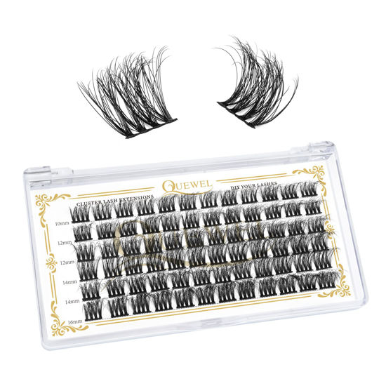 Picture of Lash Clusters 72 Pcs Eyelash Clusters Mix10-16mm Wide Stem DIY Lash Extensions at Home Individual Lashes Cluster Strong and Thin Band Wispy Lashes for Natural Look(QUKH04-MIX10-16)