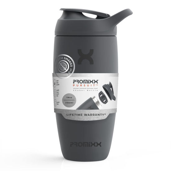 Picture of Promixx Pursuit Shaker Bottle Insulated Stainless Steel Water Bottle and Blender Cup, 18oz, Graphite Gray