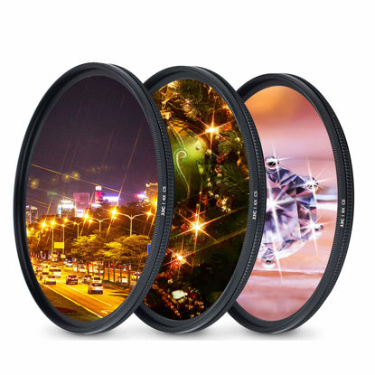 Picture of JJC 49mm Variable Star Filter Cross Screen Starburst Filter Kit for Canon EOS R100 R50 R10 with RF-S 18-45mm Kit Lens, for Canon M50 M5 M6 Mark II M200 with EF-M 15-45mm Kit Lens & More 49mm Lenses