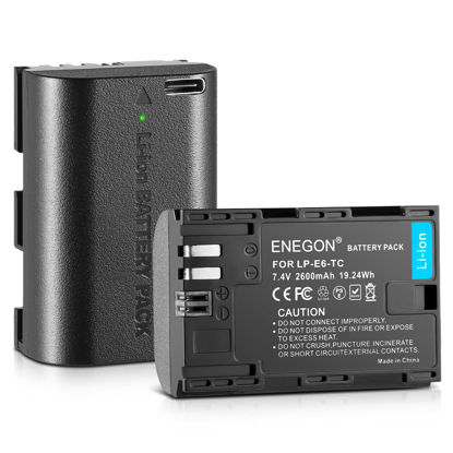 Picture of ENEGON 2-Pack LP-E6 LP-E6N Replacement Type-C Direct Charging Port Battery for Canon 60d, 70d, 80d, 90d EOS 5D Mark II/III/IV, EOS 5DS, 5DS, 6D, 7D, 7D Mark II, 7D EOS R, R5, R6 Digital Camera