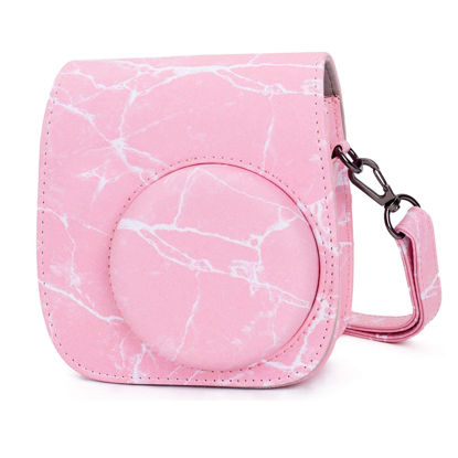 Picture of Phetium Instant Camera Case Compatible with Instax Mini 11,PU Leather Bag with Pocket and Adjustable Shoulder Strap (Pink Marble)