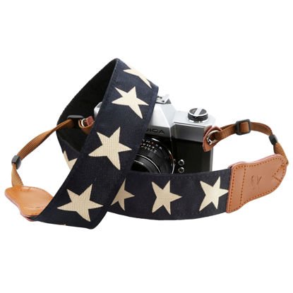 Picture of PADWA Pentagram Embroidered Camera Strap - Double Layer Cowhide Ends,2" Pure Cotton Woven Camera Straps, Adjustable Vintage Neck & Shoulder Strap for All DSLR Cameras,Great Gift for Photographers