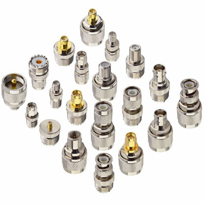 Picture of onelinkmore 20 Type Set UHF PL259 SO239 Mini UHF Adapter Kits UHF to SMA/BNC/MCX/FME/F/TNC/Mini UHF RF Coaxial Adapter Male Female Coax UHF VHF HF Radios Adapter Connector Kit …