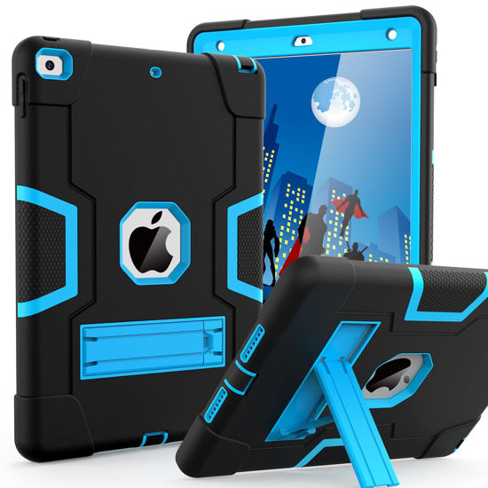 Picture of Cantis Case for ipad 9th Generation/iPad 8th Generation/iPad 7th Generation, Slim Heavy Duty Shockproof Rugged Protective Case with Built-in Stand for iPad 10.2 inch 2021/2020/2019 (Black+Blue)