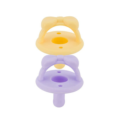 Picture of Itzy Ritzy Sweetie Soother Pacifier Set of 2 - Silicone Newborn Pacifiers with Collapsible Handle & Two Air Holes for Added Safety; Set of 2 in Daffodil/Purple Diamond, Ages Newborn & Up