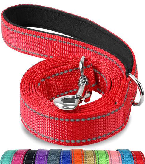 Picture of Joytale Double-Sided Reflective Dog Leash, 6 FT/5 FT/4 FT, Padded Handle Nylon Dogs Leashes for Medium & Large Dogs Walking, Red, 6FT