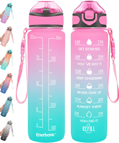 Picture of Enerbone 32 oz Water Bottle with Times to Drink and Straw, Motivational Drinking Water Bottles with Carrying Strap, Leakproof BPA & Toxic Free, Ensure You Drink Enough Water for Fitness Gym Outdoor