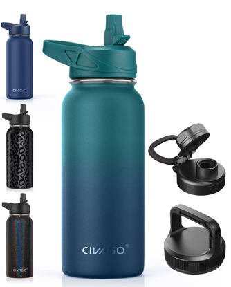 BUZIO Insulated Water Bottle with Straw Lid and Flex Cap (32oz, Graphite)