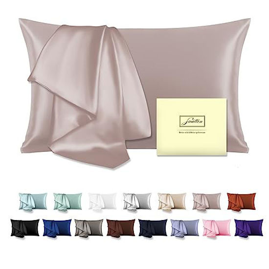 Picture of Natural Mulberry Silk Pillowcase for Hair and Skin Queen Size 20"X30" Silk Pillow Case with Hidden Zipper Soft Breathable Smooth Cooling Silk Pillow Covers for Sleeping(Apricot Gray,Queen,1Pcs)