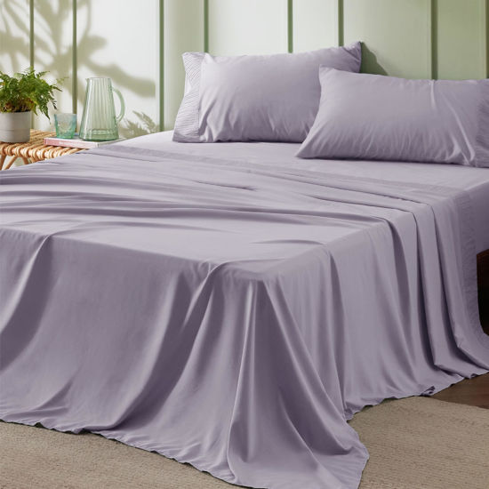 Picture of Bedsure California King Sheet Sets - Soft 1800 Sheets for California King Size Bed, 4 Pieces Hotel Luxury Lavender Sheets Cal King, Easy Care Polyester Microfiber Cooling Bed Sheet Set