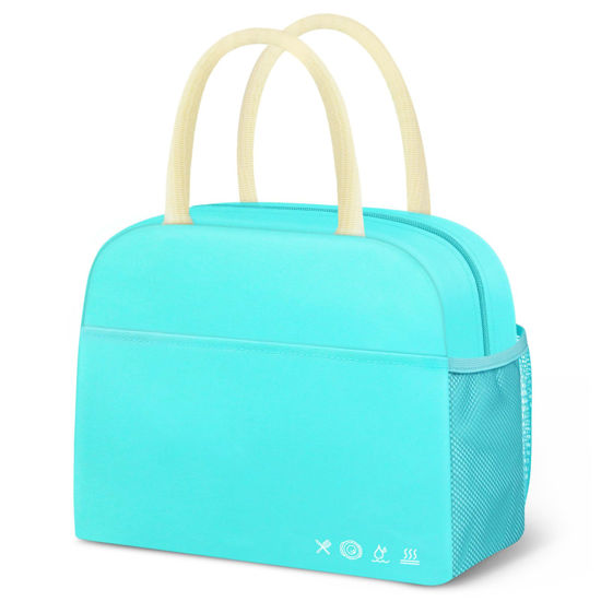 Picture of DALINDA Lunch Bag Lunch Box for Women Men Reusable Insulated Lunch Tote Bag,Leakproof Thermal Cooler Sack Food Handbags Case High Capacity for Travel Work Picnic- Cyan