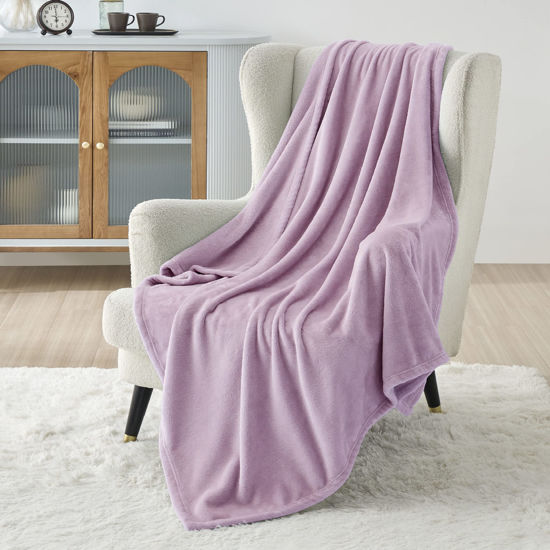 Picture of Bedsure Fleece Blanket 66x90 Blanket Lilac - 300GSM Soft Lightweight Plush Cozy Blankets for Bed, Sofa, Couch, Travel, Camping