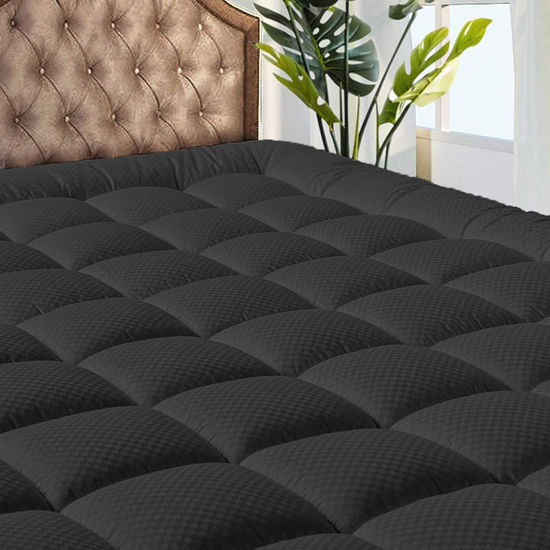 Picture of MATBEBY Bedding Quilted Fitted Full XL Mattress Pad Cooling Breathable Fluffy Soft Mattress Pad Stretches up to 21 Inch Deep, Full XL Size, Black, Mattress Topper Mattress Protector