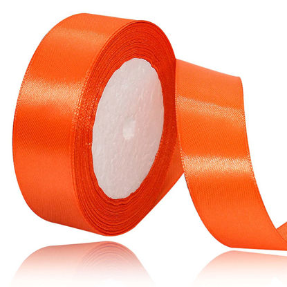 Picture of Solid Color Tangerine Satin Ribbon, 3/4 Inches x 25 Yards Fabric Satin Ribbon for Gift Wrapping, Crafts, Hair Bows Making, Wreath, Wedding Party Decoration and Other Sewing Projects