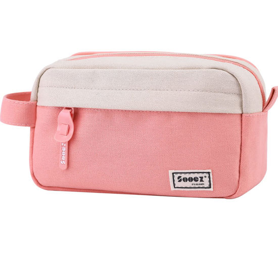  Sooez Big Capacity Pencil Case, [Material Upgraded] Canvas  Pencil Pouch Large Pencil Bag Organizer, Separate Compartments Easy Grip  Handle, Aesthetic Supply for School Teens Adults, Pink Pen Case : Arts,  Crafts