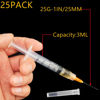 Picture of 25Pack 3ml Plastic Syringe with 25ga, Individually Sealed Syringe for Scientific Labs, Ink Filling, Oil or Glue Applicator