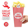 Picture of [25 Pack] Movie Theater Popcorn Boxes Disposable Red & White Striped - 46 oz Capacity - Vintage Snack Box Concession and Carnival Party Supplies, Individual Popcorn Bucket Containers