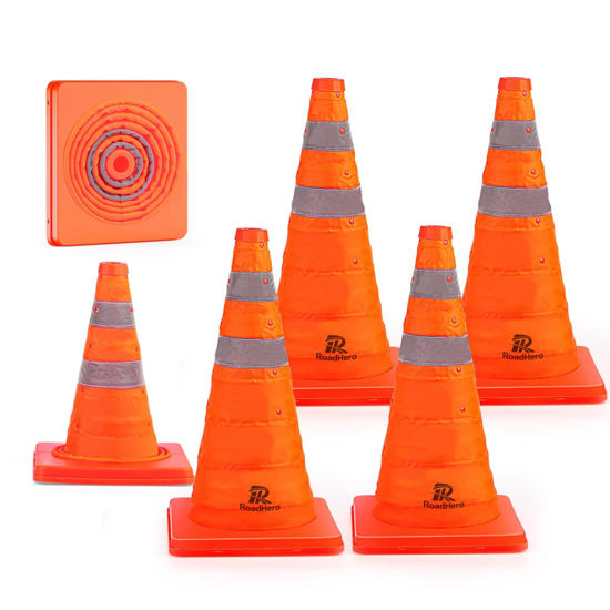 Picture of RoadHero 18 Inch [6 Pack] Collapsible Traffic Safety Cones, Multi Purpose Pop-up Cones with Reflective Collar for Road Safety, Orange Cones for Driving Training, Parking Lots