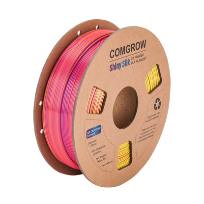 Picture of Tri-Colors Silk PLA 3D Printer Filament, Rainbow PLA Filament 1.75mm, Dimensional Accuracy +/- 0.02 mm, 1KG Spool, Coextrusion 3D Filament with Shiny Silk Red-Blue-Yellow