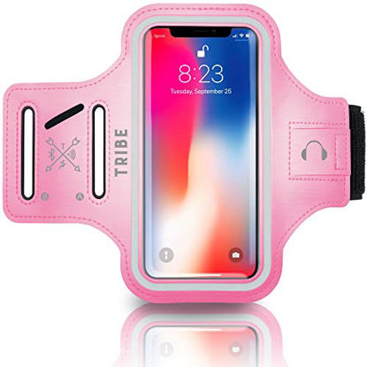 Picture of TRIBE Water Resistant Cell Phone Armband Case Running Holder for iPhone Pro Max Plus Mini SE (13/12/11/X/XS/XR/8/7/6/5) Galaxy S Ultra Plus Edge Note (21/20/10/9/8/7/6/5) Adjustable Strap & Key Pocket