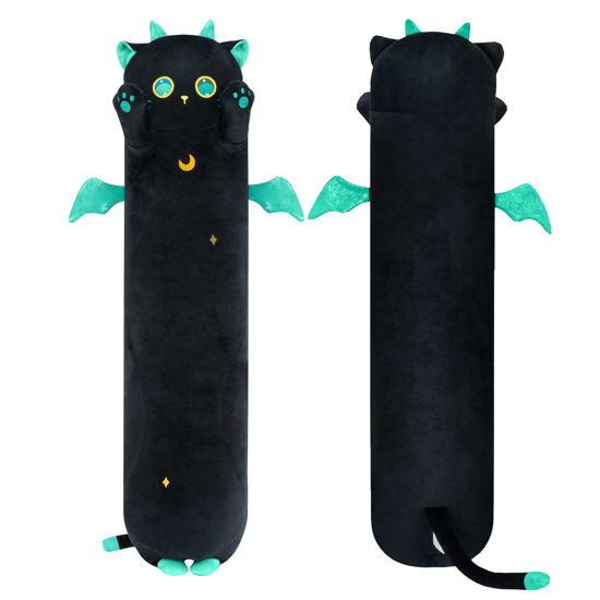 Picture of Mewaii Long Cat Plush Kawaii Body Pillow, 53” Cute Black Cat Stuffed Animals Soft Plushies, Big Eyes Kitten Plush Toys Throw Pillow Doll Gift for Girlfriend