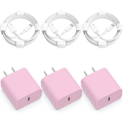 Picture of 3-Pack iPhone 14 13 12 11 Fast Charger,【Apple MFi Certified】 20W PD USB C Wall Charger 6FT Cable Fasting Charging Adapter Compatible with iPhone 14Pro/13 Pro/12/12 Pro Max/11 Pro Max/XS Max/XS-Pink