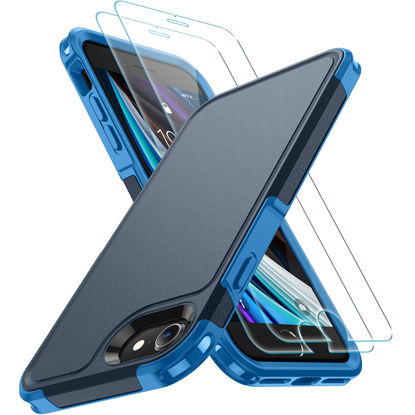 Picture of xiwxi iPhone SE Case 2022/3rd/2020,iPhone 8/7 Case,with [2xTempered Glass Screen Protector] [ 360 Full Body Shockproof ] [Heavy Dropproof],Hard PC+Soft Silicone TPU+Glass Screen Phone case-Blue