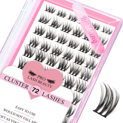 Picture of Cluster Lashes, 72 Pcs Individual Lashes, Lash Clusters DIY Eyelash Extension, Super Thin Band Reusable Soft & Comfortable (Bubbling-D-12mm)