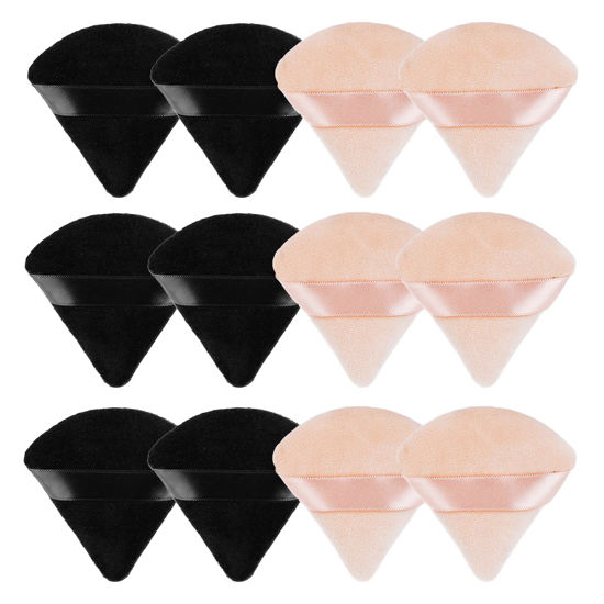 Picture of Sibba 12 Pieces Triangle Powder Puffs Face Cosmetic Powder Puff Washable Reusable Soft Plush Powder Sponge Makeup Foundation Sponge for Face Body Loose Powder Wet Dry Makeup Tool