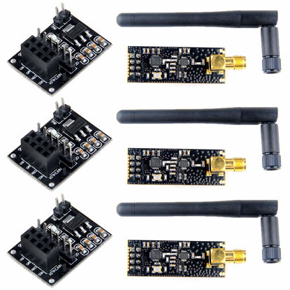 Picture of MakerFocus 3pcs NRF24L01+PA+LNA Wireless Transceiver RF Transceiver Module 2.4G 1100m with Antenna and 3pcs NRF24L01+ Breakout Adapter with 3.3V Regulator on-Board for Ar duino