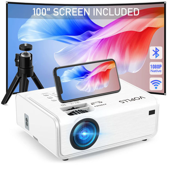 Picture of Projector with WiFi and Bluetooth, 2023 Upgraded VOPLLS 5G Native 1080P Projector, 450 ANSI Outdoor Projector 4K Support, ±50°/4P/4D Keystone, 50% Zoom, Compatible with TV Box/USB/PC/iOS/Android Phone