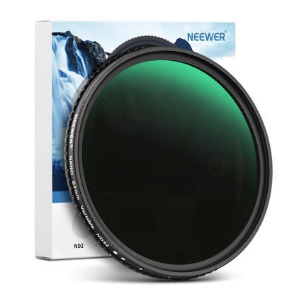 Picture of NEEWER 62mm HD Variable ND Filter ND2-ND32 (1-5 Stops) No X Cross/Optical Glass/30 Layer Nano Coated/Ultra Slim Aluminum Alloy Frame/Water Repellent/Anti Scratch Adjustable Neutral Density Filter